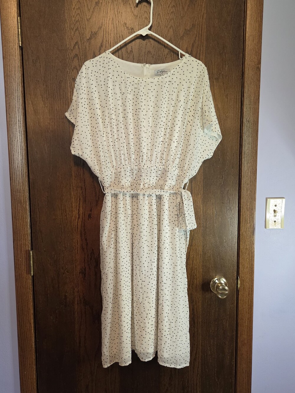 Polagram White With Black Polka Dot Midi Dress with Belt